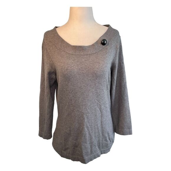 Banana Republic Boatneck Sweater Gray Cashmere Silk Blend Knit 3/4 Sleeves M - Picture 1 of 9